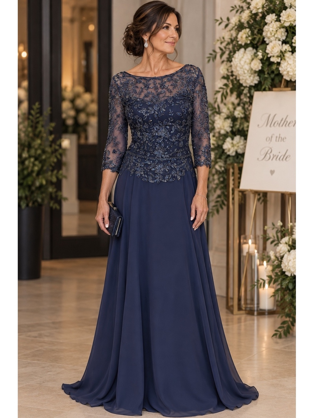 Color Dress Navy Blue Beaded Mother of the Bride Gown Size 22 MV1051